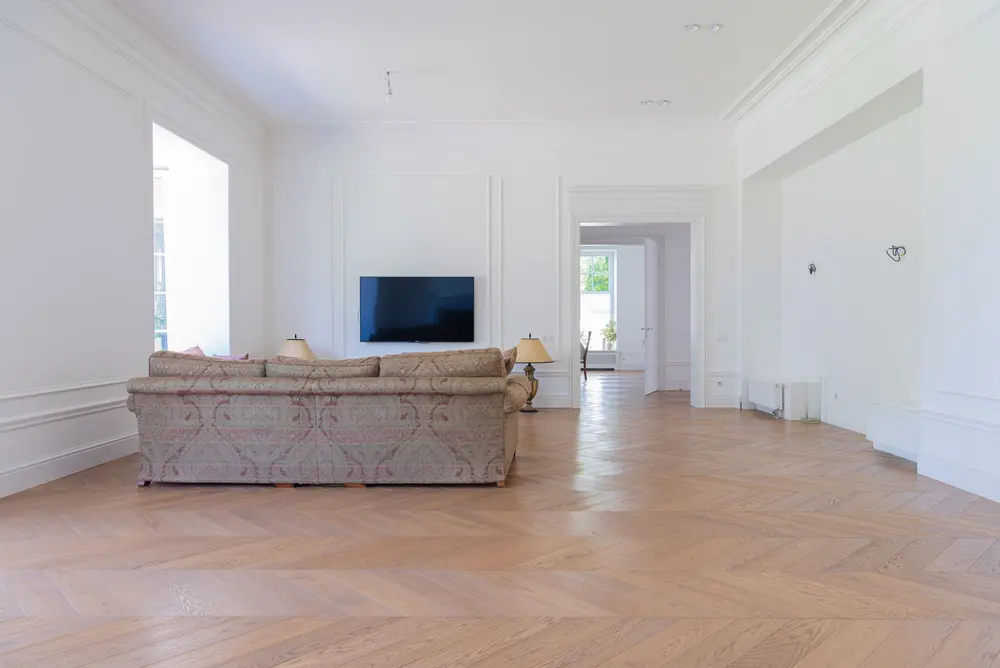 Hardwood flooring — bright elegant living room luxurious sofa — near Fullerton, CA