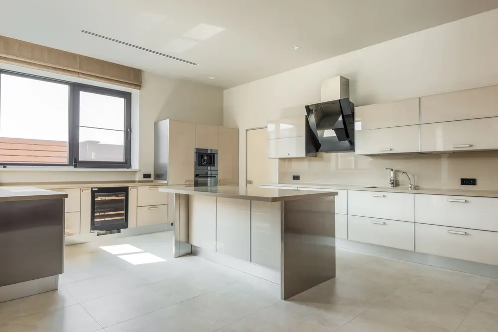 Kitchen — bright spacious minimalist design — flooring installed near Cypress, CA